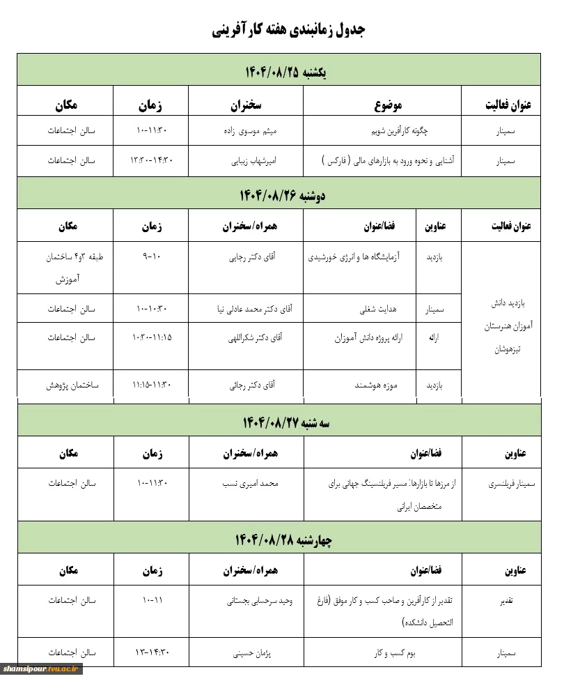 اعلام برنامه گرامیداشت «هفته جهانی کارآفرینی» دانشکده شهید شمسی پور 5